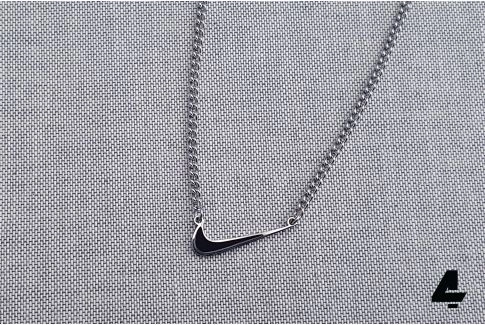 Silver/black "Swoosh" chain & pendant for men and women (Nike-inspired), premium stainless steel