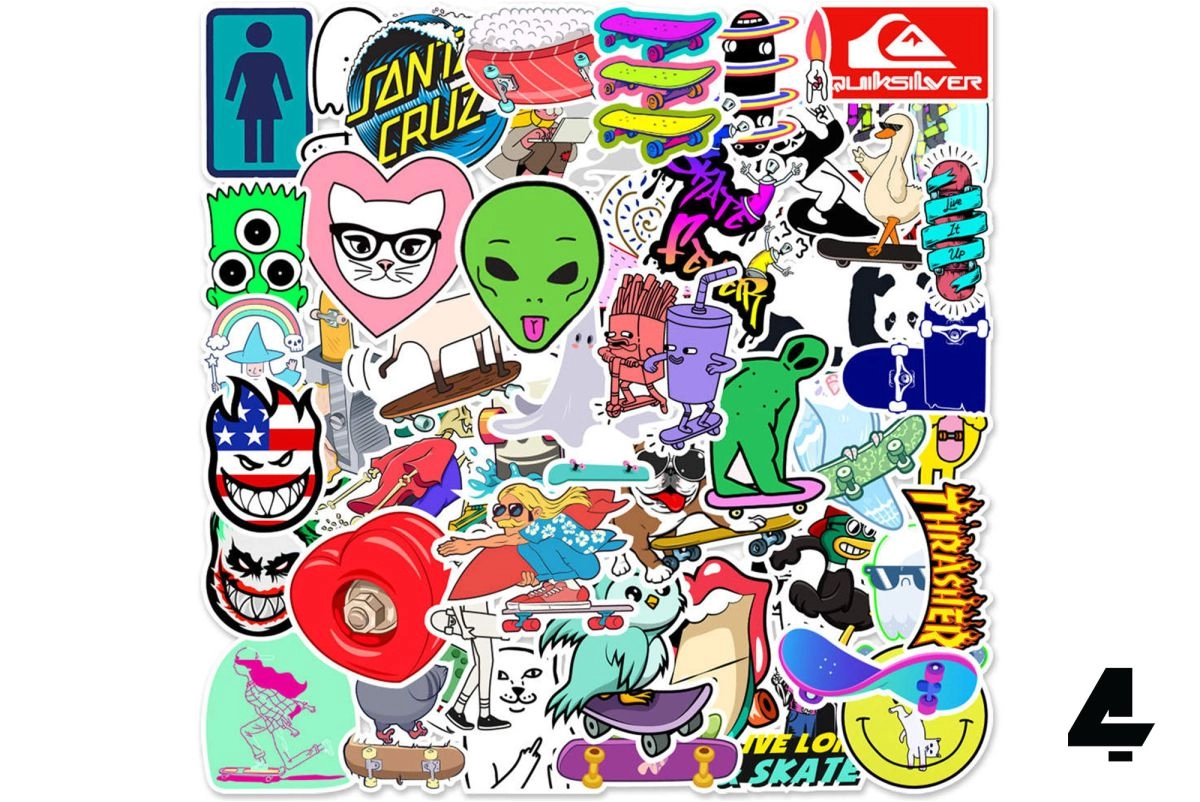 50 stickers autocollants univers Skateboard & Urban